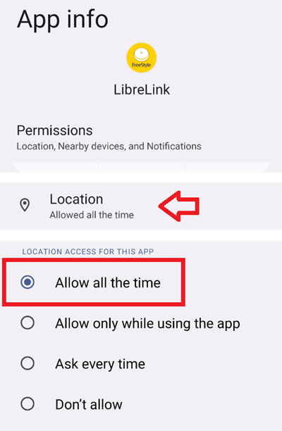LibreLink izinleri hafıza & konum